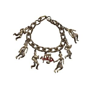 Vintage 1960s The Twist Dance Charm Bracelet Gold Tone Red Enamel Dancers 7"